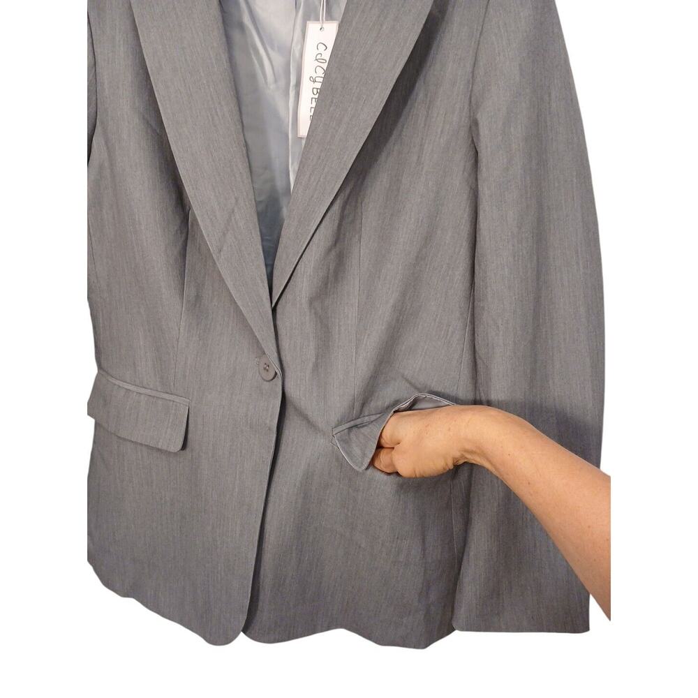 New Cicy Bell Blazer Sz M Gray Business Casual One Button Pockets Classic Career - Picture 8 of 16